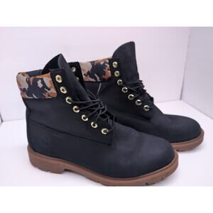 Timberland Men’s Black Leather Boots Size 10 Camo Collar